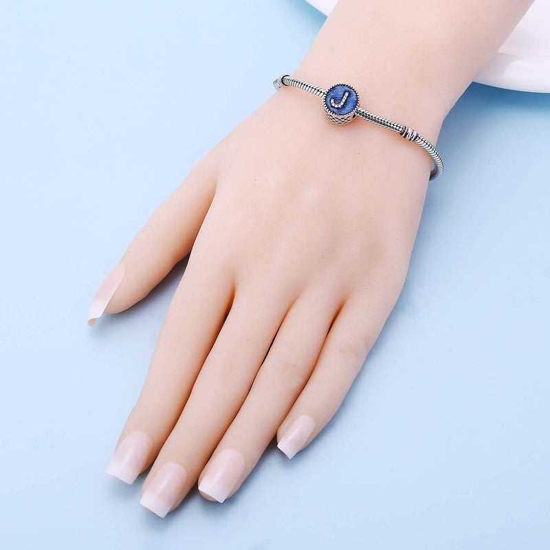 SOUKISS Alphabet A-Z Cubic Stone Charms Solid 925 Sterling Silver Blue Ocean Letter Beads for Pandora Snake Chain Bracelet (Letter J) - Image 5